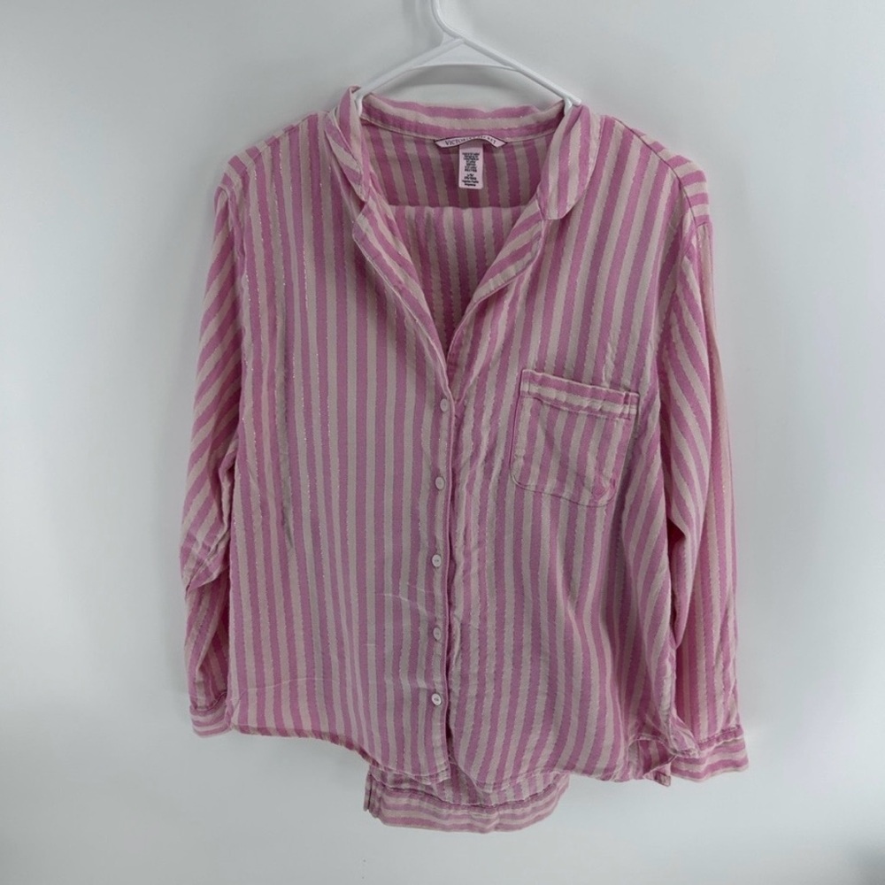 Victoria’s Secret Pink Striped pajama set with gold accents